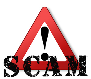 Red warning symbol with an exclamation point and the word scam in black to warn homeowners of the scams related to duct cleaning in Spring Lake